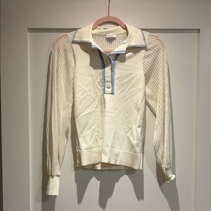 Cream Long Sleeve Polo Shirt with Blue Trim
